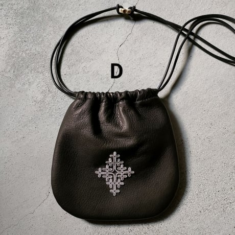 モチーフ刺繍・鹿革ミニ巾着　Sサイズ・ロング（ポシェット）（DMK(P)-S-L）