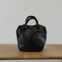 山羊革 巾着トートバッグ-MSサイズ・ブラック（GOKT-MS-BK