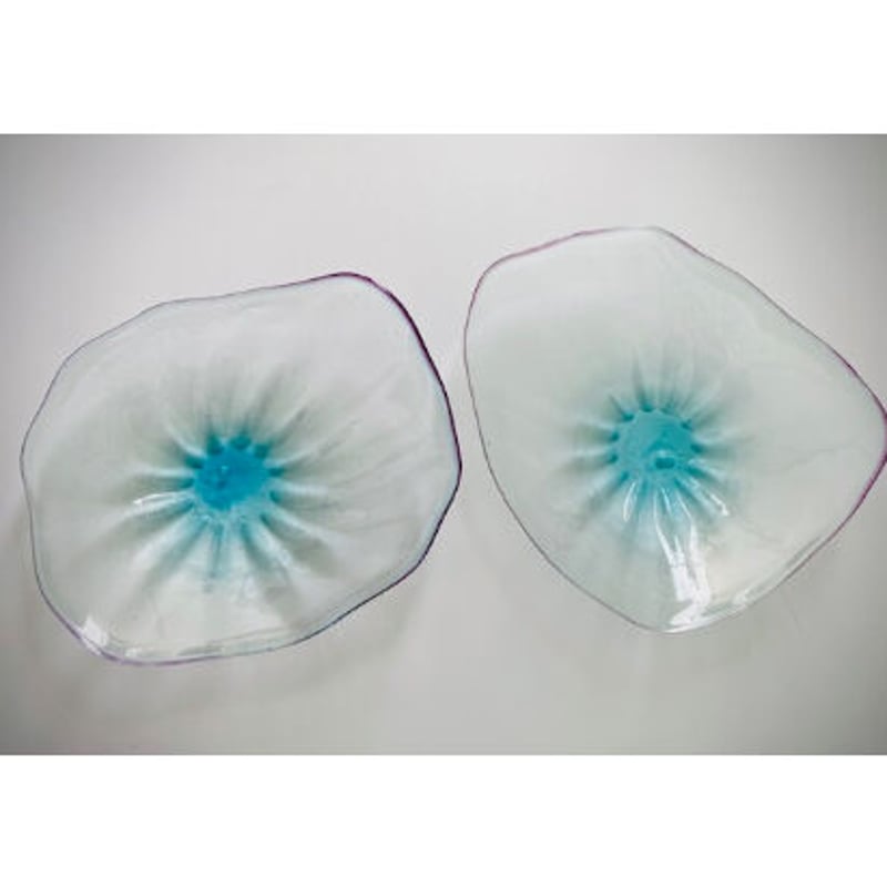 おおやぶみよ＿モールリーフプレート（大）（アクアブルー縁