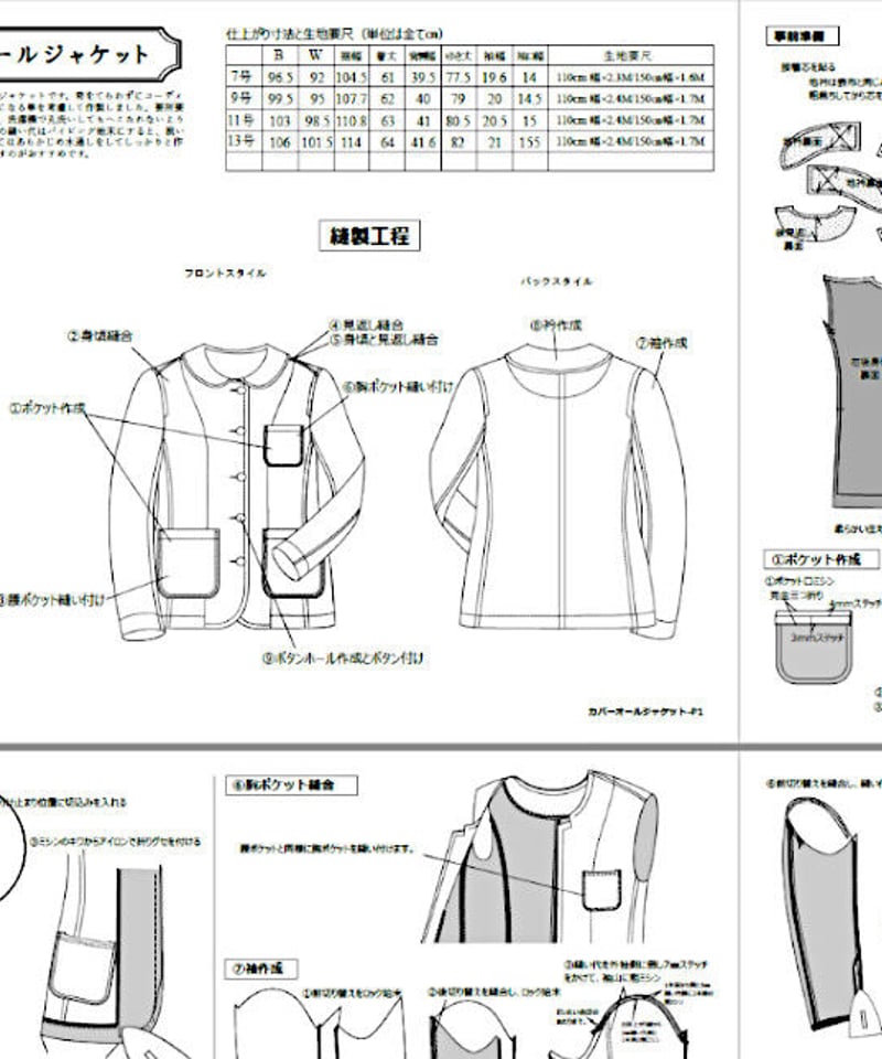 カバーオールジャケット 13号（A3ダウンロード用） | 型紙屋 Navy Plus