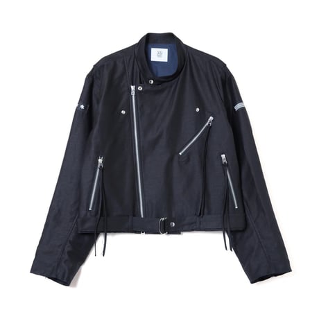 COTTON LINEN RIDERS JACKET / black