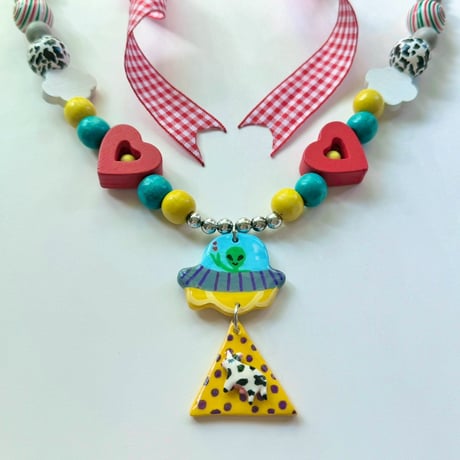“Peace alien&Abuduction cow”   ribbon necklace