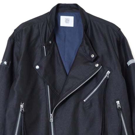 COTTON LINEN RIDERS JACKET / black