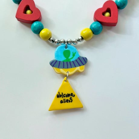 “Peace alien&Abuduction cow”   ribbon necklace
