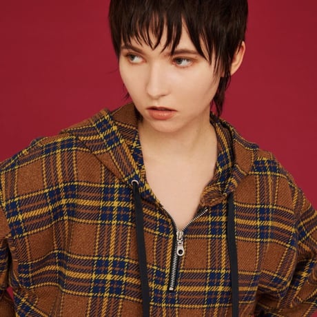 CHECK HALF ZIP PARKA / brown