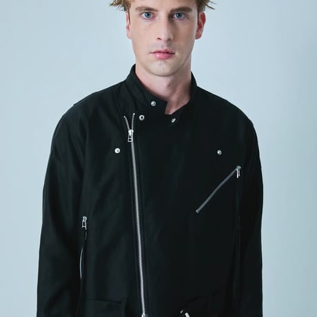COTTON LINEN RIDERS JACKET / black