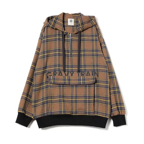 CHECK HALF ZIP PARKA / brown