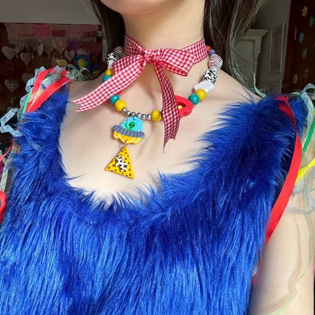 “Peace alien&Abuduction cow”   ribbon necklace