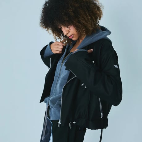 COTTON LINEN RIDERS JACKET / black