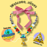“Peace alien&Abuduction cow”   ribbon necklace