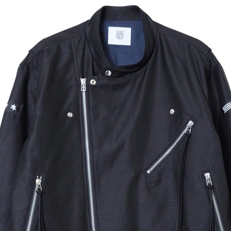 COTTON LINEN RIDERS JACKET / black