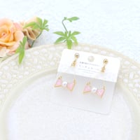 小さなリボン＊美濃和紙のイヤリング/ピアス＊ピンク