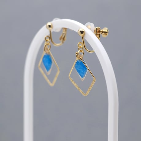 ひし形フープ｜美濃和紙のイヤリング・ピアス｜上品な和モダンスタイル｜青