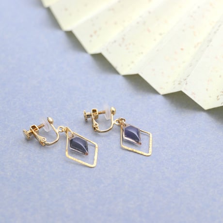 ひし形フープ｜美濃和紙のイヤリング・ピアス｜上品な和モダンスタイル｜深紫