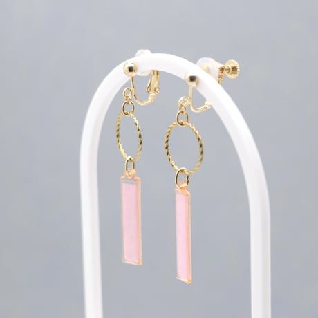 フープとスティック【美濃和紙のイヤリング/ピアス】ピンク