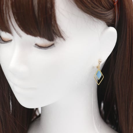 和紙のイヤリング/ピアス＊ダイヤ＊ダイヤフープ/水色