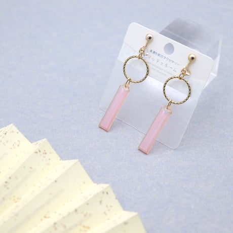 フープとスティック【美濃和紙のイヤリング/ピアス】ピンク