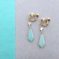 美濃和紙の変形ひし形イヤリング・ピアス｜凛とした和モダンスタイル｜ターコイズブルー