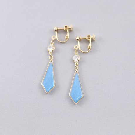 キラッと輝く変形ひし形＊美濃和紙のイヤリング/ピアス＊水色