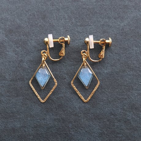 ひし形フープ｜美濃和紙のイヤリング・ピアス｜上品な和モダンスタイル｜水色