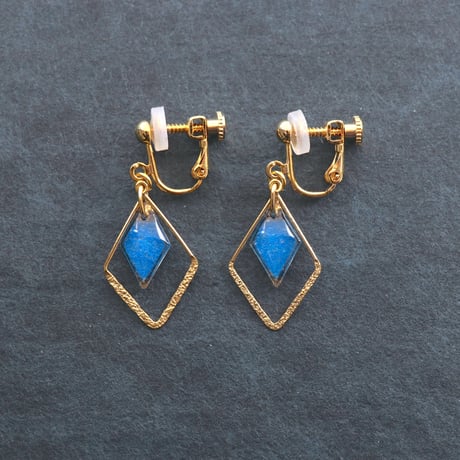 ひし形フープ｜美濃和紙のイヤリング・ピアス｜上品な和モダンスタイル｜青