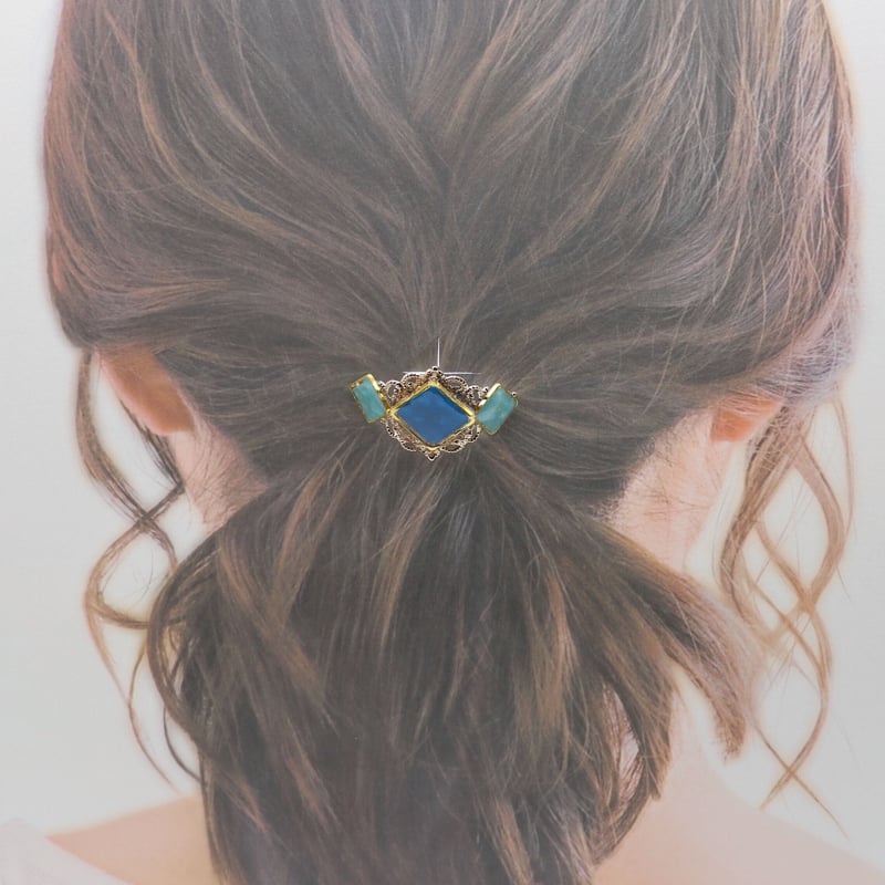 美濃和紙のポニーフック＊ひし形＊青×水色 | マッチュルーム