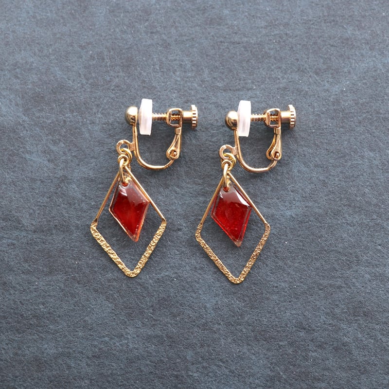 ひし形フープ｜美濃和紙のイヤリング・ピアス｜上品な和モダンスタイル