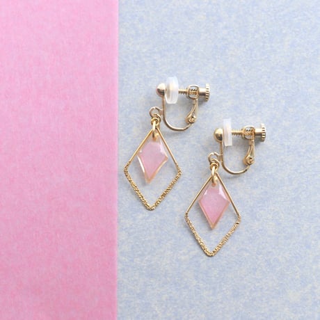 ひし形フープ【美濃和紙のイヤリング/ピアス】ピンク