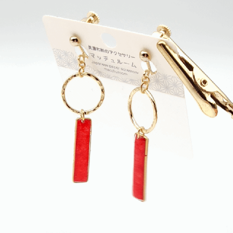 フープとスティック＊美濃和紙のイヤリング/ピアス＊赤 | マッチュルーム