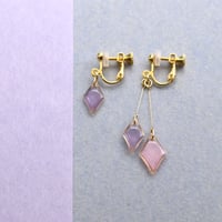 ひし形アシメ【美濃和紙のイヤリング/ピアス】ピンク×藤色