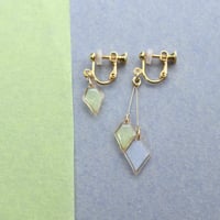 ひし形アシメ【美濃和紙のイヤリング/ピアス】黄色×ブルーグレー