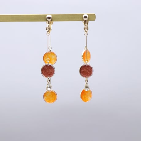 前後で揺れる水玉＊美濃和紙のイヤリング/ピアス＊茶色× オレンジ