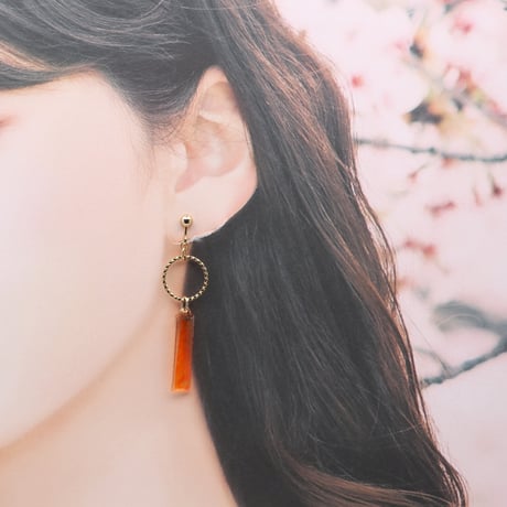 フープとスティック【美濃和紙のイヤリング/ピアス】オレンジ