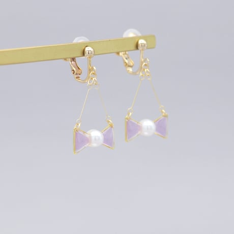小さなリボン＊美濃和紙のイヤリング/ピアス＊藤色