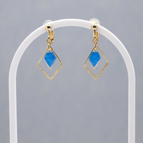 ひし形フープ｜美濃和紙のイヤリング・ピアス｜上品な和モダンスタイル｜青