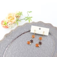 前後で揺れる水玉＊美濃和紙のイヤリング/ピアス＊茶色× オレンジ