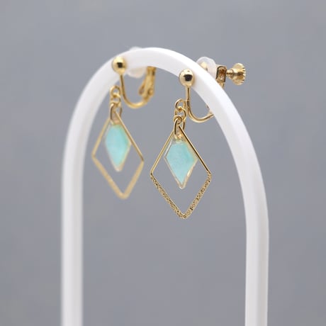 ひし形フープ｜美濃和紙のイヤリング・ピアス｜上品な和モダンスタイル｜ターコイズブルー