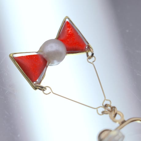 小さなリボン＊美濃和紙のイヤリング/ピアス＊赤