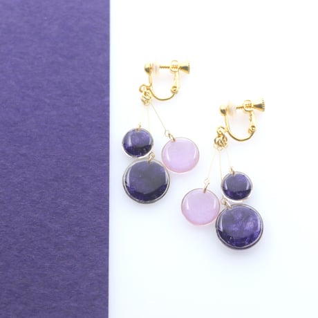 美濃和紙のバブルイヤリング・ピアス｜軽やかな和モダンスタイル｜深紫