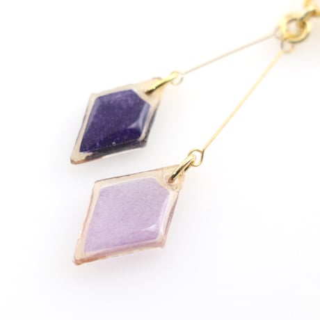 ひし形アシメ【美濃和紙のイヤリング/ピアス】深紫×藤色