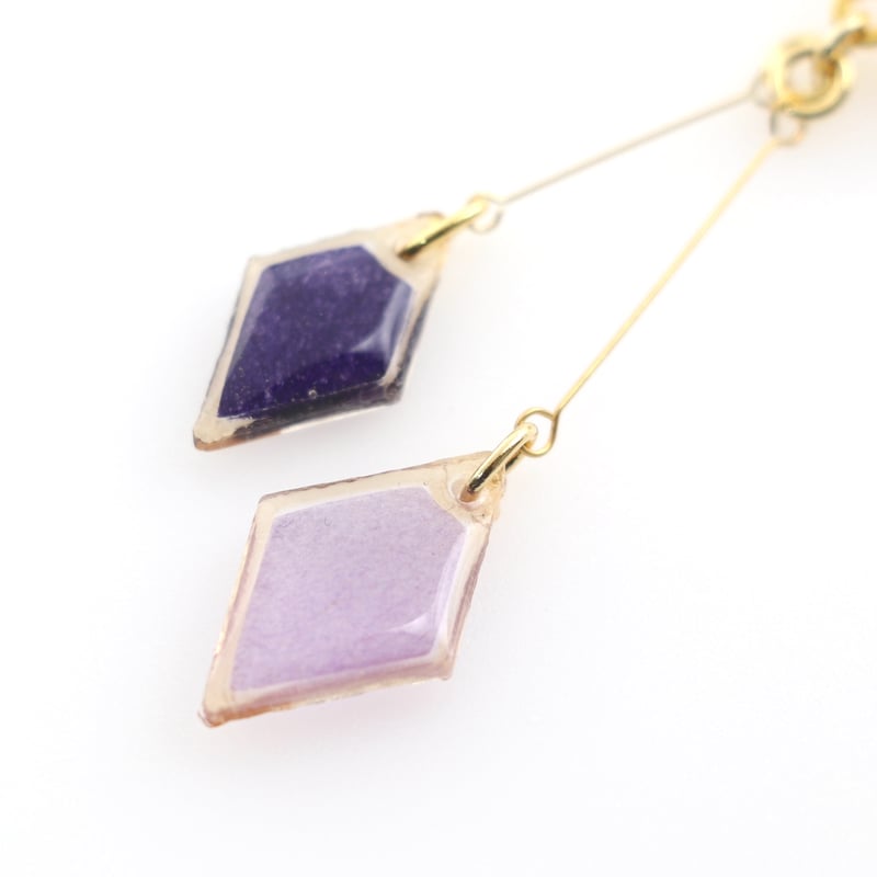 ひし形アシメ【美濃和紙のイヤリング/ピアス】深紫×藤色 | マッチュルーム