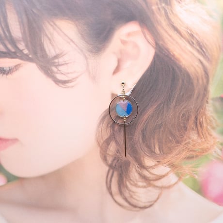 丸・丸フープ＊美濃和紙のイヤリング/ピアス＊青
