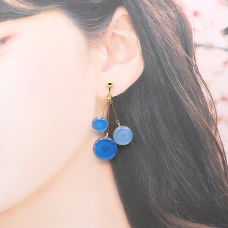 バブル【美濃和紙のイヤリング/ピアス】青