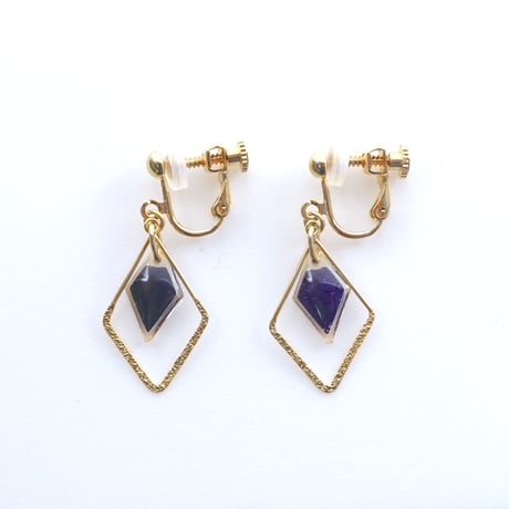 ひし形フープ｜美濃和紙のイヤリング・ピアス｜上品な和モダンスタイル｜深紫