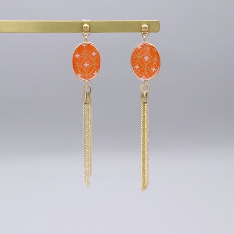 楕円とチェーンタッセル＊美濃和紙のイヤリング/ピアス＊七宝