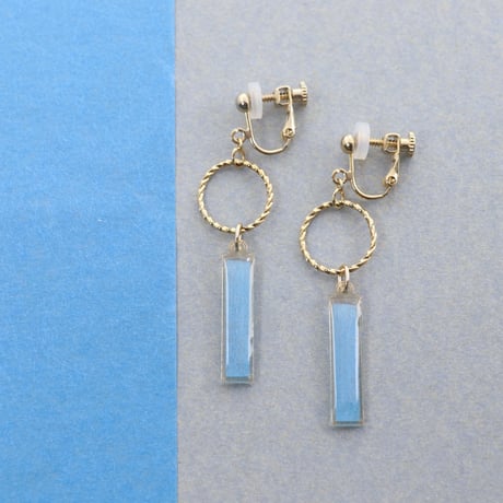 フープとスティック【美濃和紙のイヤリング/ピアス】水色