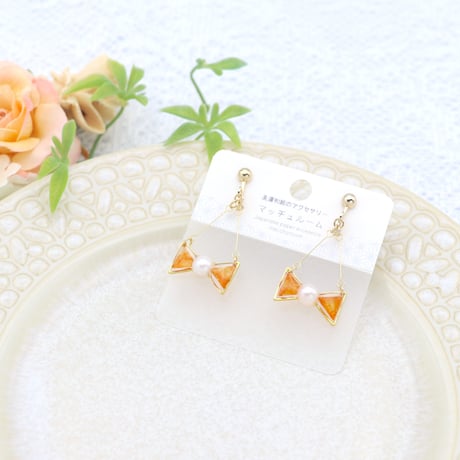 小さなリボン＊美濃和紙のイヤリング/ピアス＊オレンジ