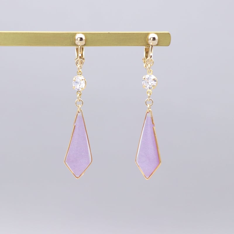 キラッと輝く変形ひし形＊美濃和紙のイヤリング/ピアス＊藤