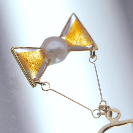 小さなリボン＊美濃和紙のイヤリング/ピアス＊オレンジ