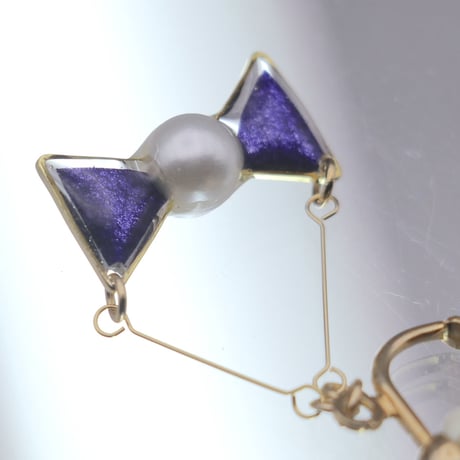 小さなリボン＊美濃和紙のイヤリング/ピアス＊深紫